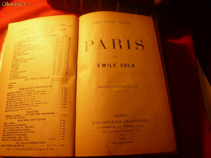 EMILE ZOLA - PARIS -PRIMA EDITIE -1898