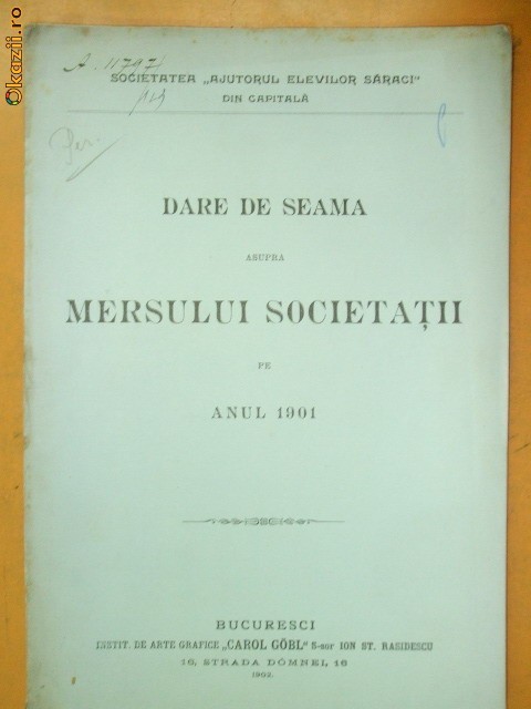 Dare de seama Soc. ,,AJ. ELEVILOR SARACI" Buc. 1902 Dare de seama Soc. ,,AJ. ELEVILOR SARACI" Buc. 1902