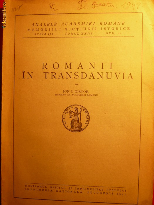 ROMANII DIN TRANSDANUVIA de ION I. NISTOR -1941