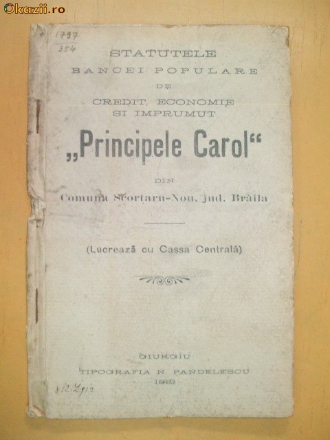 Statut Banca ,,PRINCIPELE CAROL&amp;quot; Giurgiu 1912