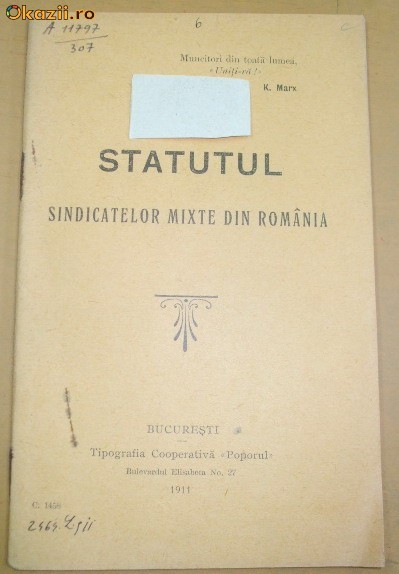 Statut-Sindicatele Mixte in Romania-1911 Statut-Sindicatele Mixte in Romania-1911