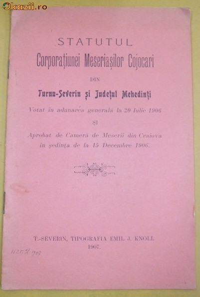 Statut- Meseriasilor Cojocari-Tr-Severin-Mehedinti-1907