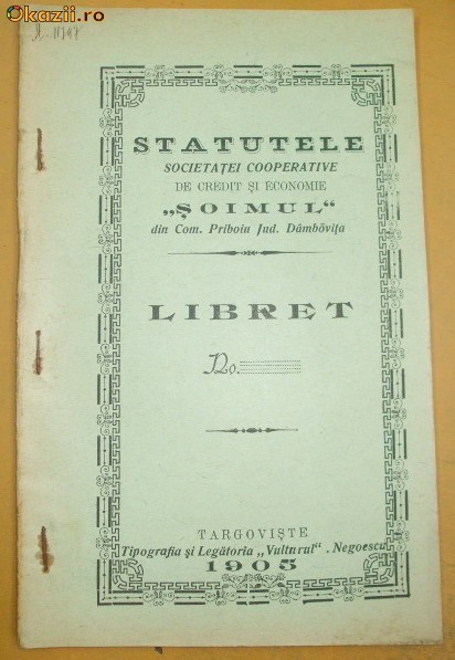 Statut-Soc. SOIMUL-com. Priboiu-Dambovita-1905 Statut-Soc. SOIMUL-com. Priboiu-Dambovita-1905