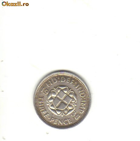bnk mnd Anglia Marea Britanie 3 pence 1938 argint