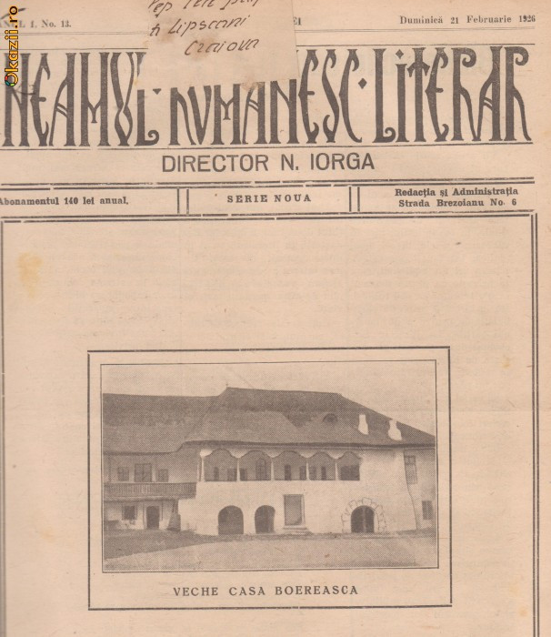 Revista Neamul Romanesc Literar (serie noua,An I,nr.13/1926