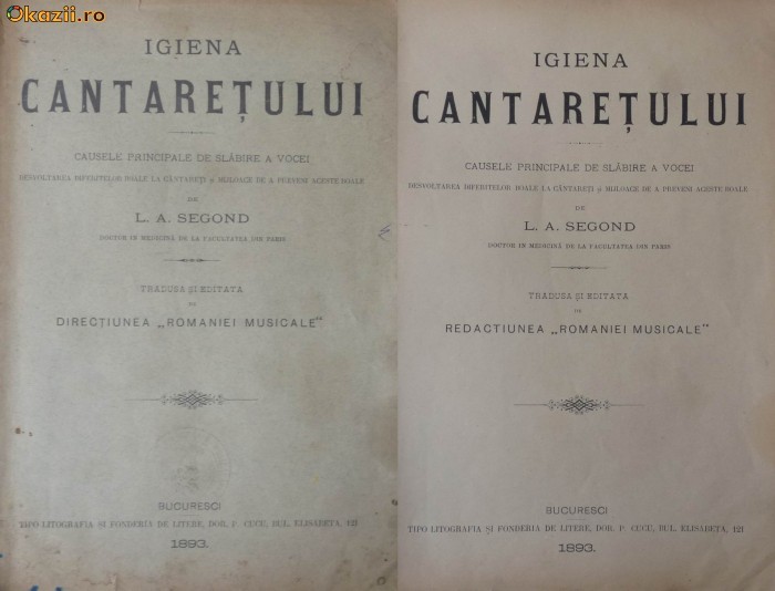 Segond , Igiena cantaretului , cauzele slabirii vocii ,1893