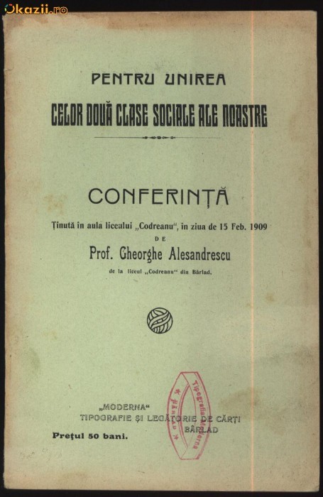 Alesandrescu , Pentru unirea celor 2 clase sociale ale noastre , 1910