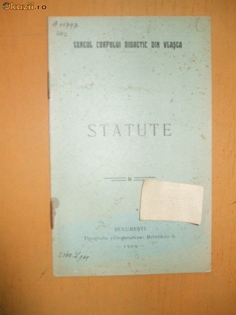 Statut Cerc corp didactic Vlasca Buc. 1909 Statut Cerc corp didactic Vlasca Buc. 1909