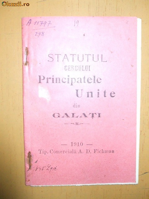 Statut cerc Principatele Unite Galati 1910 Statut cerc Principatele Unite Galati 1910