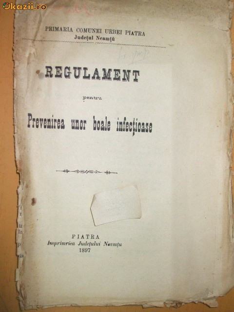 Regulament pt prevenire boli infectioase Piatra 1897
