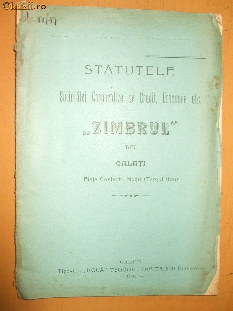 Statute Soc. credit ,,Zimbrul&amp;quot; Galati 1905