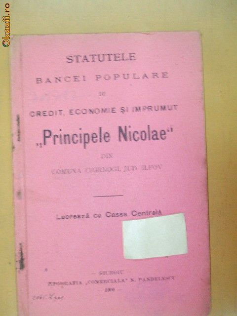 Statut Banca,, Principele Nicolae&amp;quot; Ilfov, Giurgiu 1909