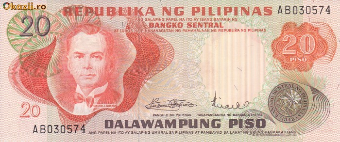 Bancnota Filipine 20 Piso (1970) - P150 UNC