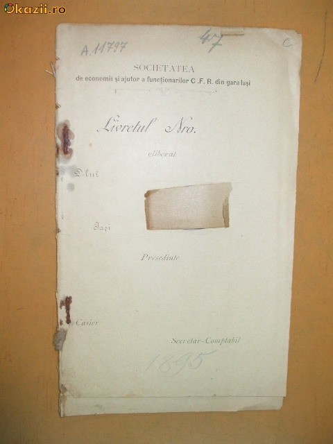 Statute Soc. ajutor functionari gara Iasi 1895