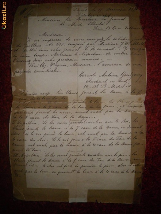 Scrisoare veche datata 17 dec 1876 Scrisoare veche datata 17 dec 1876