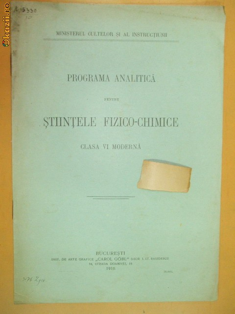 Programa stiinte fizico-chimice Buc. 1910
