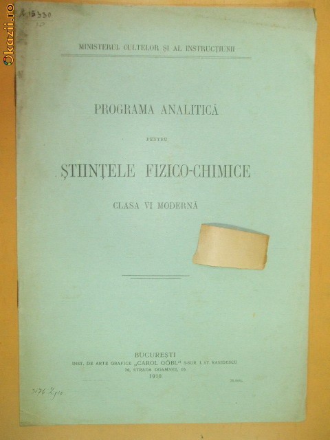Programa stiinte fizico-chimice Buc. 1910 Programa stiinte fizico-chimice Buc. 1910