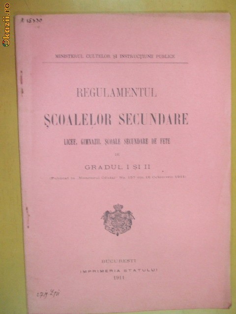 Regulament scoli secundare Buc. 1911