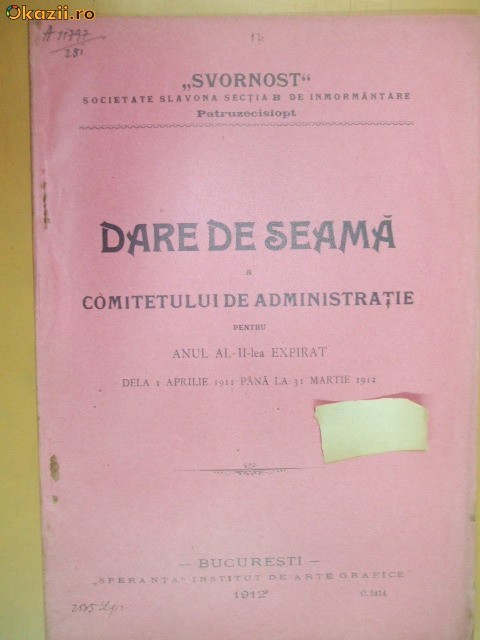 Sectia B Soc. slavona inmormantare ,,Svornost&amp;quot; Buc. 1912