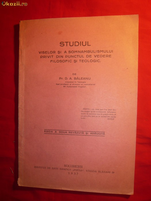 Studiul Viselor si a Somnambulismului - Prof.D.A.Baleanu 1937