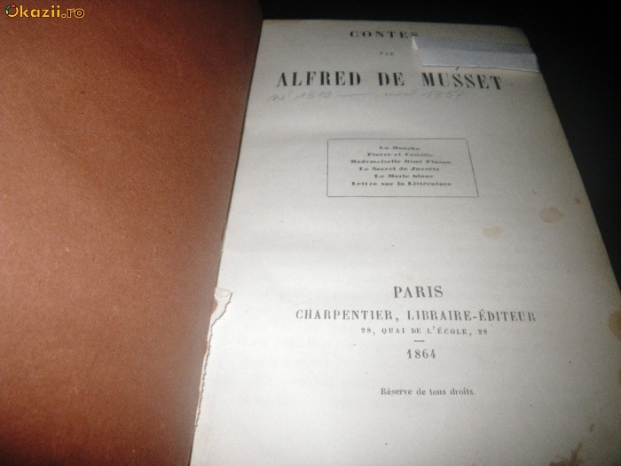 Contes - Alfred de Musset, Paris 1864