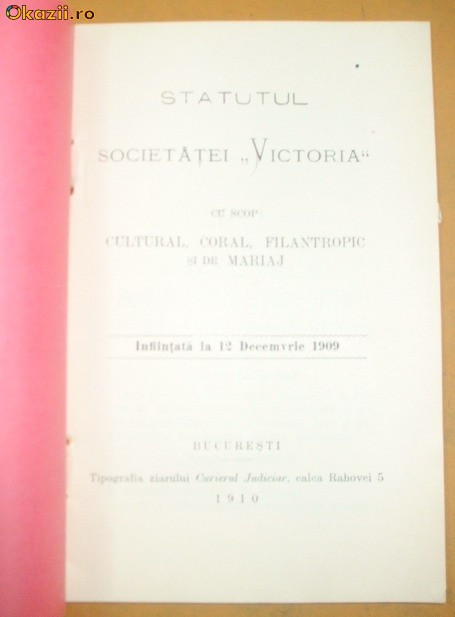 Statut- Soc. VICTORIA cu scop cultural-1910