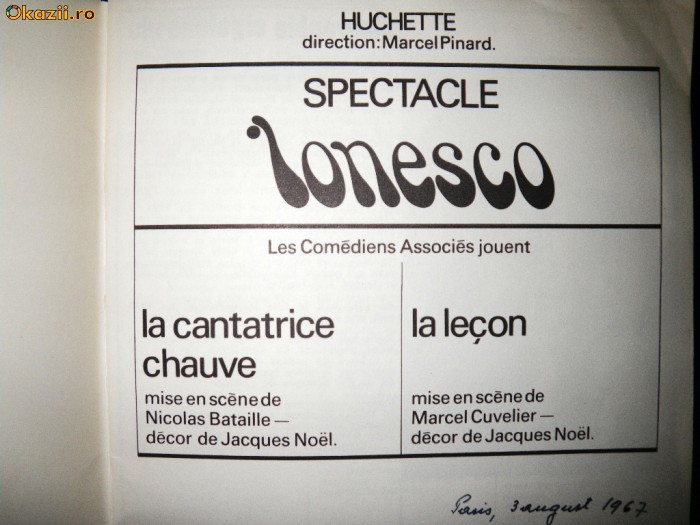 Spectacle Ionesco, 1967, in franceza