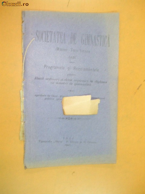 Program si regulament Soc. gimnastica Iasi 1902
