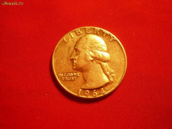 1/4$ 1964 litera D,SUA . argint , cal.F.Buna ,d=2,9cm.