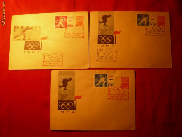 3 Plicuri- Olimpiada Innsbruck 1964 ,cu stamp.speciale URSS
