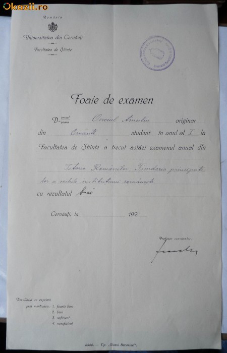 Semnatura olografa a istoricului Ion Nistor pe document , 1927