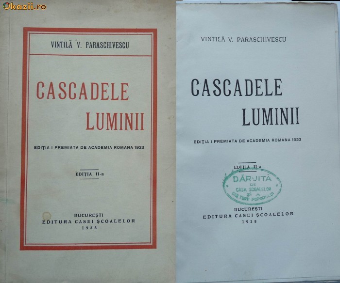 Vintila Paraschivescu, Cascadele luminii,1938, premiata de Academia Romana