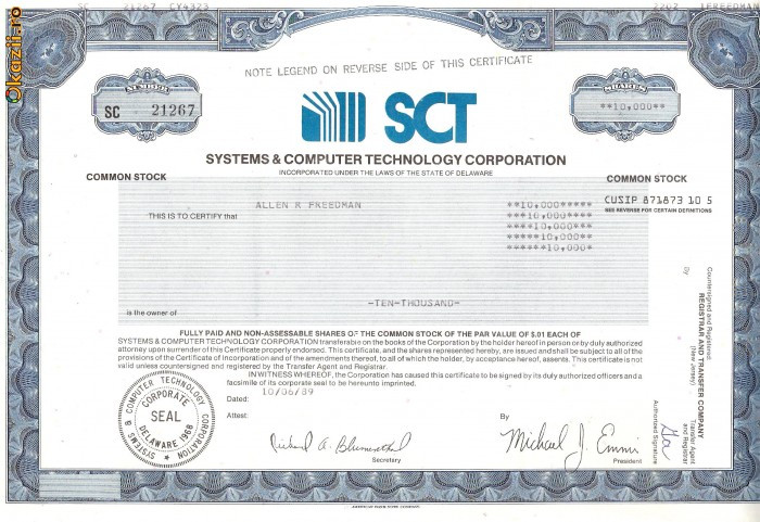 260 Actiuni -SISTEMS&amp;amp;COMPUTER TECHNOLOGY CORPORATION