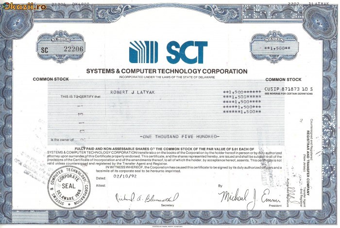 266 Actiuni -SYSTEMS&COMPUTER TECHNOLOGY CORPORATION 266 Actiuni -SYSTEMS&COMPUTER TECHNOLOGY CORPORATION
