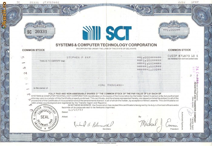 265 Actiuni -SYSTEMS&COMPUTER TECHNOLOGY CORPORATION 265 Actiuni -SYSTEMS&COMPUTER TECHNOLOGY CORPORATION
