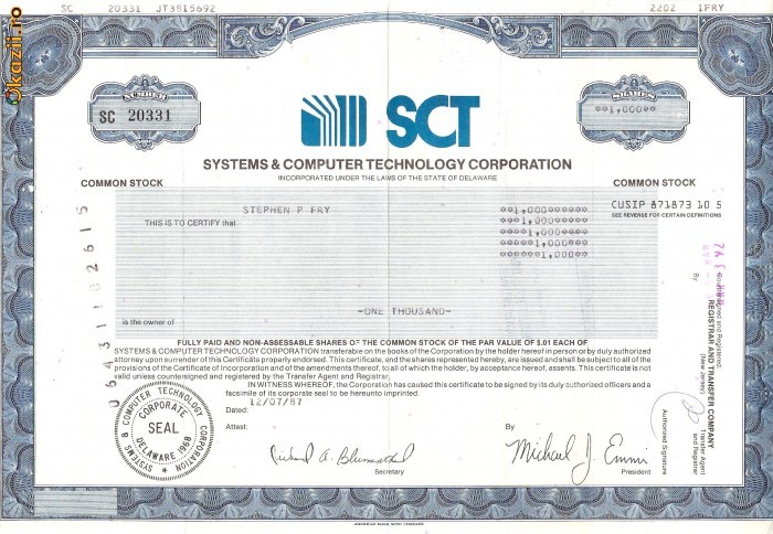 265 Actiuni -SYSTEMS&amp;amp;COMPUTER TECHNOLOGY CORPORATION