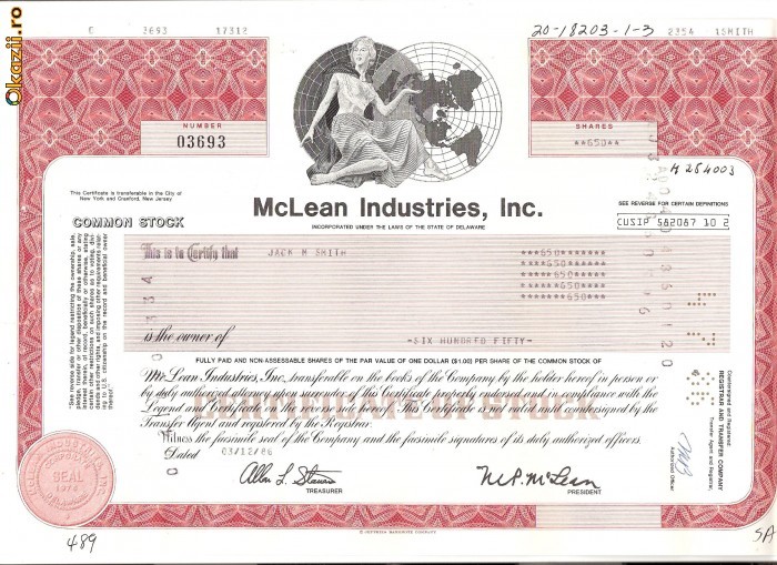 247 Actiuni -McLean Industries, Inc.-seria 03693