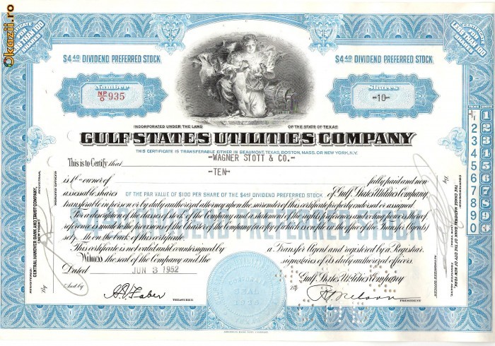 320 Actiuni -GULF STATES UTILITIES COMPANY-seria NP/O 935 320 Actiuni -GULF STATES UTILITIES COMPANY-seria NP/O 935