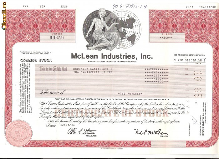 245 Actiuni -McLean Industries, Inc.-seria 00659