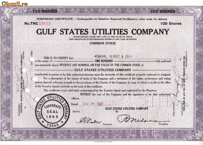 321 Actiuni -GULF STATES UTILITIES COMPANY-seria TNC19112