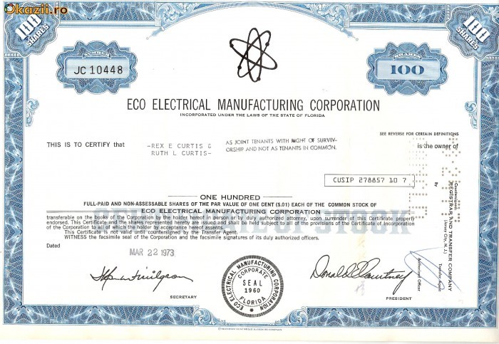 326 Actiuni -ECO ELECTRICAL MANUFACTURING CORPORATION