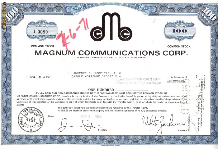 238 Actiuni MAGNUM COMMUNICATIONS CORP.-seria J 3099