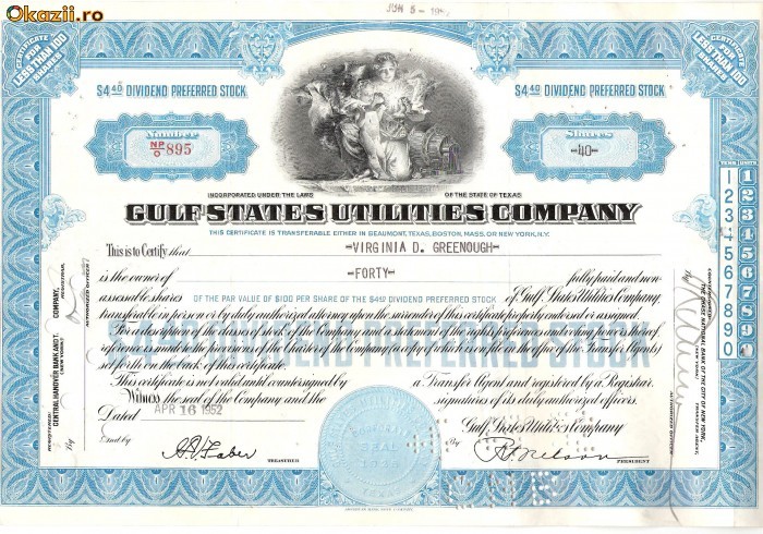 317 Actiuni -GULF STATES UTILITIES COMPANY-seria NP/O 895