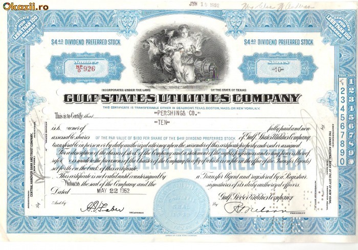 319 Actiuni -GULF STATES UTILITIES COMPANY-seria NP/O 926 319 Actiuni -GULF STATES UTILITIES COMPANY-seria NP/O 926