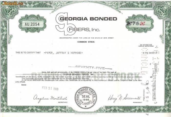 291 Actiuni -GEORGIA BONDED FIBERS, Inc.-seria AU 2054