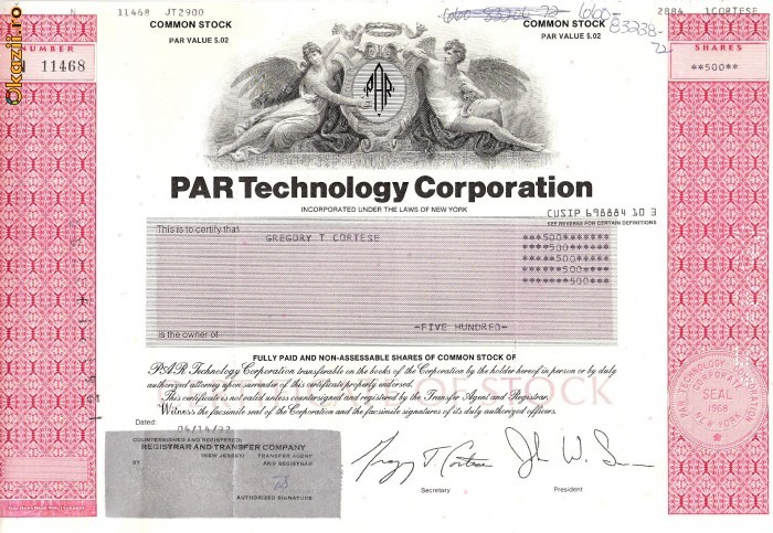 276 Actiuni -PAR Technology Corporation -seria N 11468