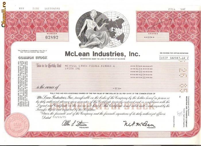 244 Actiuni -McLean Industries, Inc.-seria 02892