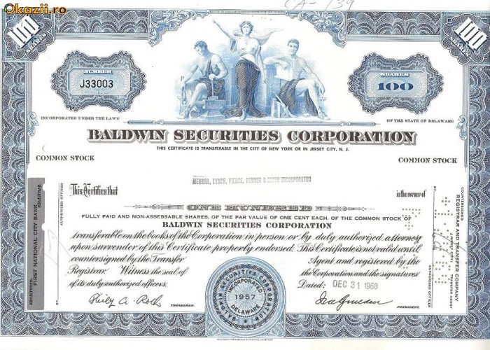 223 Actiuni SUA -Baldwin Securities Corporation -seria J33003 223 Actiuni SUA -Baldwin Securities Corporation -seria J33003