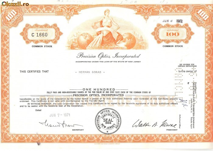 296 Actiuni -Precision Optics, Incorporated -seria C 1660