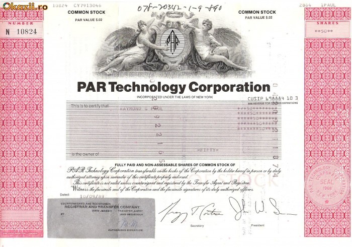 278 Actiuni -PAR Technology Corporation -seria N 10824 278 Actiuni -PAR Technology Corporation -seria N 10824